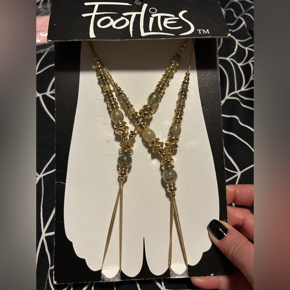 Vintage 90s FOOTLITES Gold Beaded Women's Barefoot Sandals